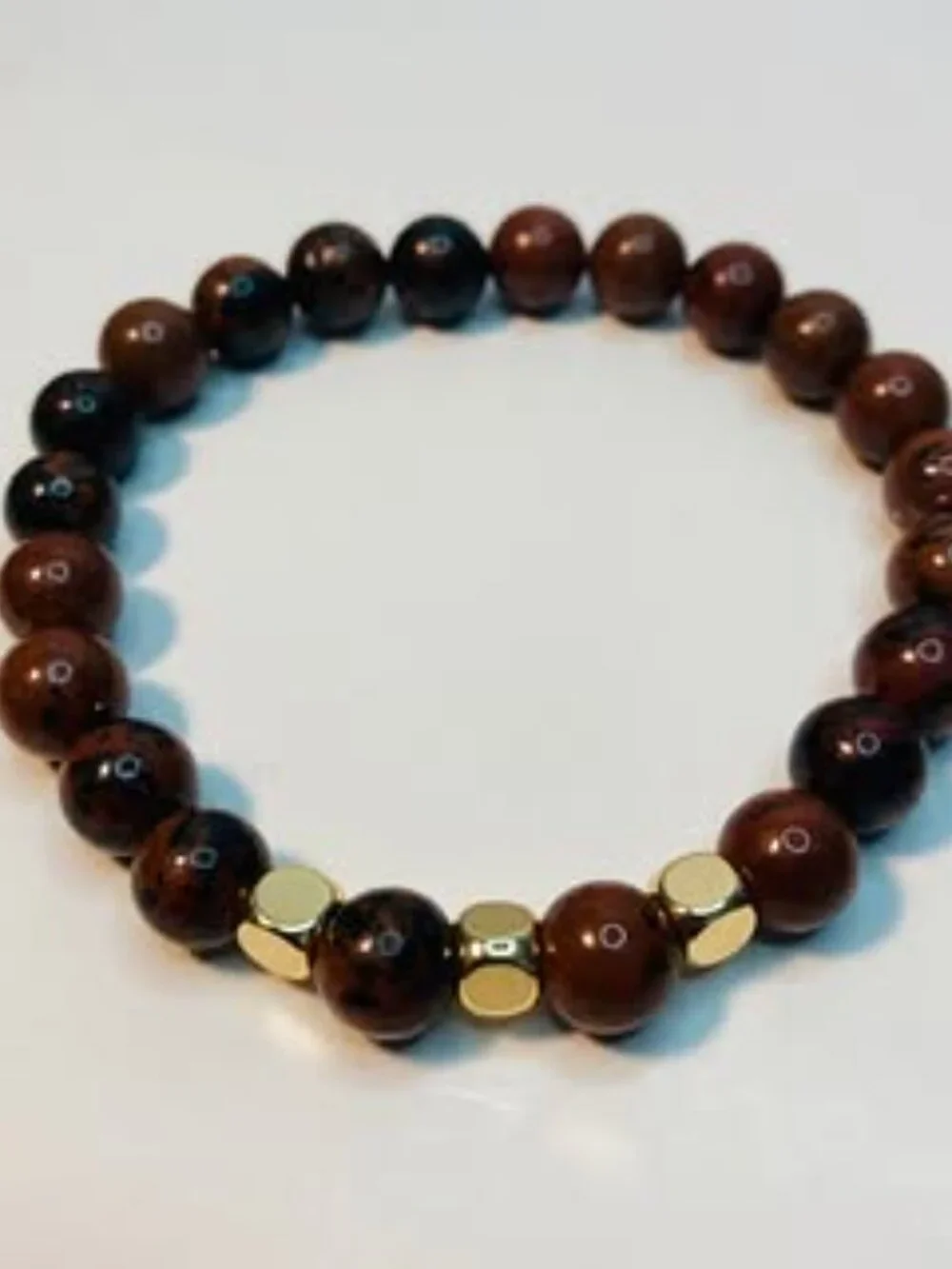 Golden Earth – Mahogany Obsidian Bracelet with 18K Gold Square Beads